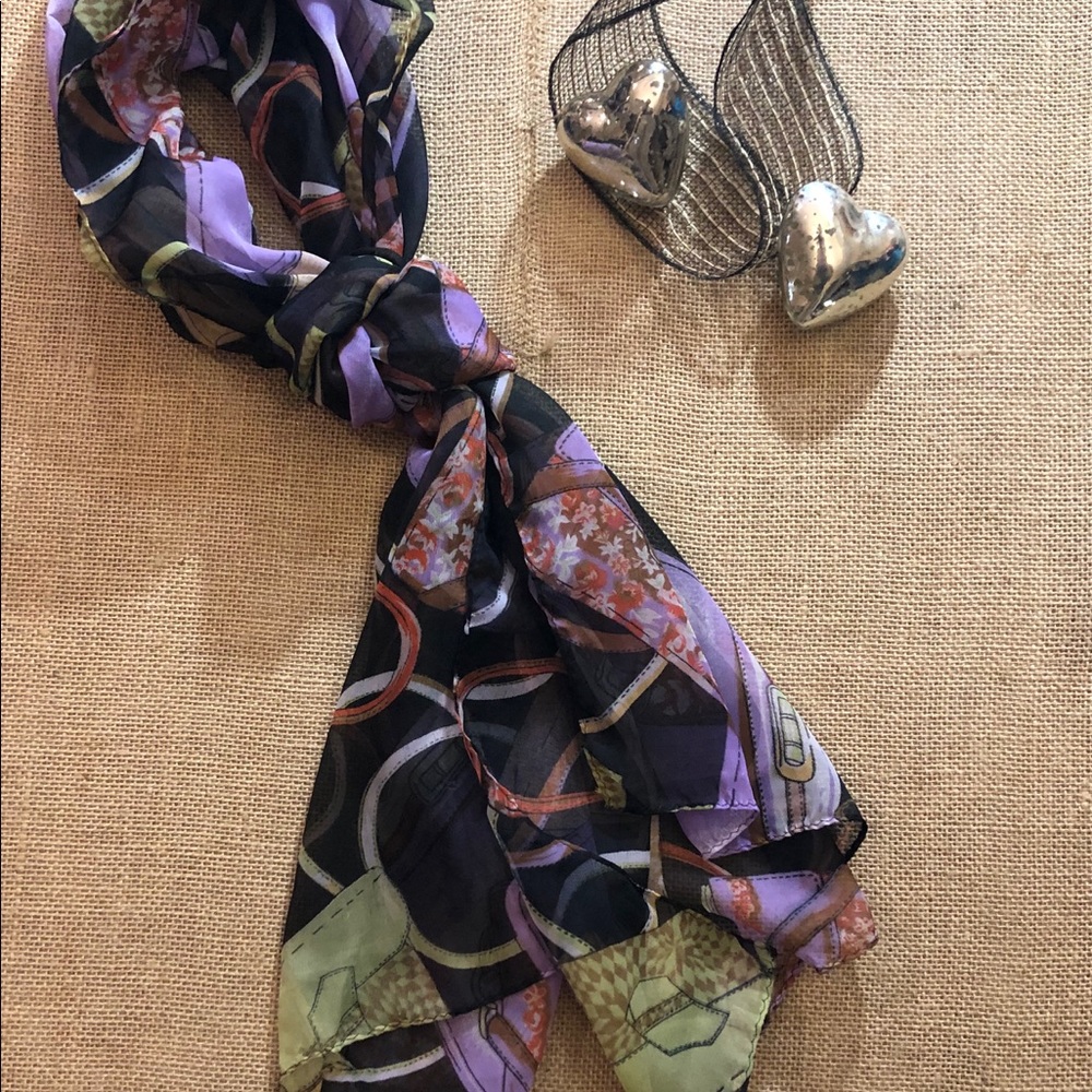 Black Rectangular Scarf with Handbags Print 20x66
